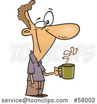 Cartoon Happy White Guy Holding a Coffee Cup on a Break by Toonaday
