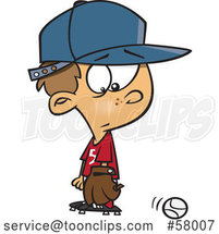 Cartoon White Baseball Player Boy Looking at a Ball by Toonaday