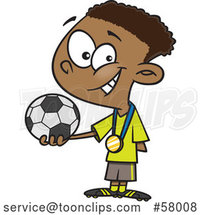 Cartoon Black Boy Soccer Champion Holding a Ball by Toonaday