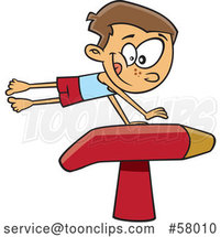 Happy Cartoon White Boy Gymnast on a Vaulting Horse by Toonaday