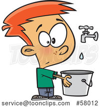 Cartoon White Boy Holding a Pail Under a Faucet, Drop in the Bucket by Toonaday