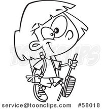 Cartoon Outline of Girl Hiking by Toonaday