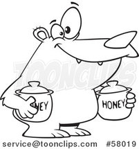 Cartoon Outline of Bear Carrying Honey Jars by Toonaday