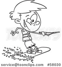 Cartoon Outline of Boy Wakeboarding by Toonaday