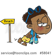 Cartoon Depressed Boy Leaving the Beach After Summer Vacation by Toonaday
