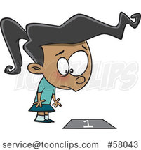 Nervous Cartoon Girl Looking down at Square One by Toonaday