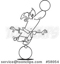 Cartoon Outline of Businessman on a Ball, Balancing Another on His Nose by Toonaday