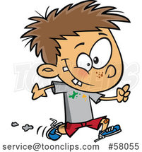 Cartoon Boy Running with Splatters on His Shirt by Toonaday