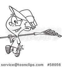 Cartoon Outline of Boy Carrying a Rake by Toonaday