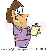 Cartoon Happy Female School Nurse Holding a Clipboard by Toonaday