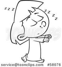 Cartoon Outline of Girl Sleep Walking by Toonaday