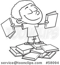 Cartoon Outline of School Boy with Books by Toonaday