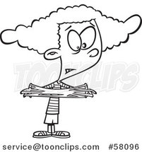 Cartoon Outline of Girl with Her Fingers Stuck in Crazy Gum by Toonaday