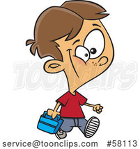 Cartoon Boy Walking with a Lunch Box by Toonaday