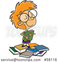 Cartoon Girl Hugging a Book on a Pile by Toonaday