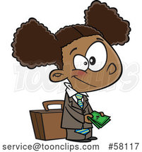 Cartoon Business Girl Holding Cash Money by Toonaday