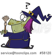Cartoon Witch Looking at a Tiny Broom by Toonaday