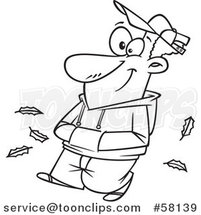 Cartoon Outline of Happy Guy Taking an Autumn Stroll by Toonaday