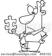 Cartoon Outline of Businessman Holding a Puzzle Piece by Toonaday