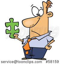 Cartoon Businessman Holding a Puzzle Piece by Toonaday