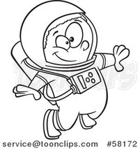 Cartoon Black Boy Astronaut Floating, Outline by Toonaday