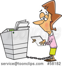 Cartoon Sad White Businesswoman Tied to a Copier by Toonaday