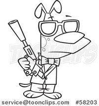 Cartoon Outline of Secret Agent Dog Holding a Gun with a Silencer by Toonaday