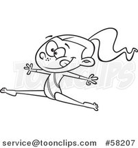 Cartoon Outline of Gymnast Girl Leaping by Toonaday