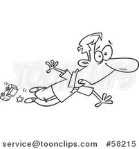 Cartoon Outline of Dad Tripping over a Toy Car by Toonaday