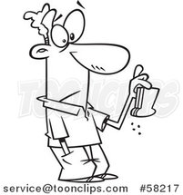 Cartoon Outline of Man Holding Bread and Looking Uninspired by Toonaday