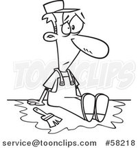 Cartoon Outline of Painter Sitting in a Puddle of Paint by Toonaday