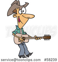 Cartoon White Country Singer Cowboy Playing a Guitar by Toonaday