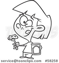 Cartoon Outline of Girl Holding a Pickle on a Fork by Toonaday