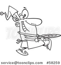 Cartoon Outline of Christmas Elf Carrying a Tray of Cookies by Toonaday