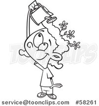 Cartoon Outline of Girl Watering Flowers on Her Head, Mind Growth by Toonaday