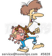 Cartoon Female Hillbilly Carrying a Pig by Toonaday