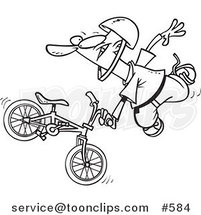 Cartoon Line Art of an Extreme Bmx Biker Doing a Trick by Toonaday