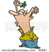 Cartoon Hopeful Guy Holding Mistletoe over His Head by Toonaday