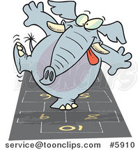 Cartoon Elephant Playing Hop Scotch by Toonaday