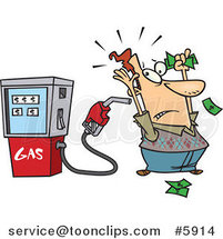 Cartoon Gas Pump Holding up a Customer by Toonaday