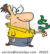 Cartoon Guy Holding a Dollar Symbol with Holes by Toonaday