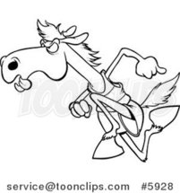 Cartoon Black and White Line Drawing of a Racing Horse by Toonaday