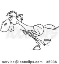 Cartoon Black and White Line Drawing of a Galloping Horse by Toonaday