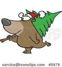 Cartoon Bear Carrying a Christmas Tree by Toonaday