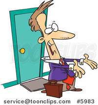 Cartoon Business Man Awaiting Hugs when Arriving Home by Toonaday