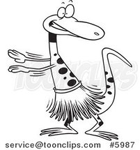 Cartoon Black and White Line Drawing of a Gecko Hula Dancing by Toonaday