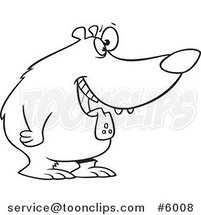 Cartoon Black and White Line Drawing of a Drooling Hungry Bear by Toonaday
