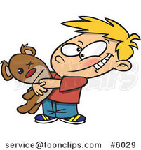 Cartoon Boy Hugging His Mangled Teddy Bear by Toonaday