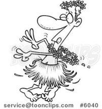 Cartoon Black and White Line Drawing of a Drunk Guy Hula Dancing by Toonaday