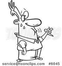 Cartoon Black and White Line Drawing of a Guy Eating a Hot Pepper by Toonaday